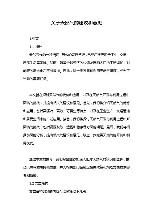 关于天然气的建议和意见