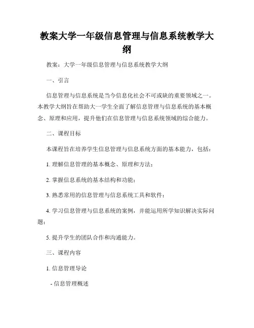 教案大学一年级信息管理与信息系统教学大纲