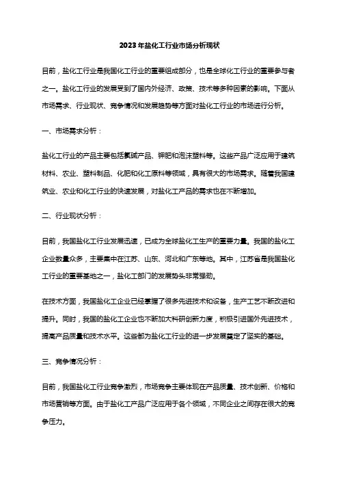 2023年盐化工行业市场分析现状