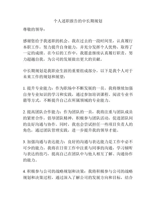 个人述职报告的中长期规划