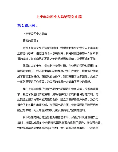 上半年公司个人总结范文6篇