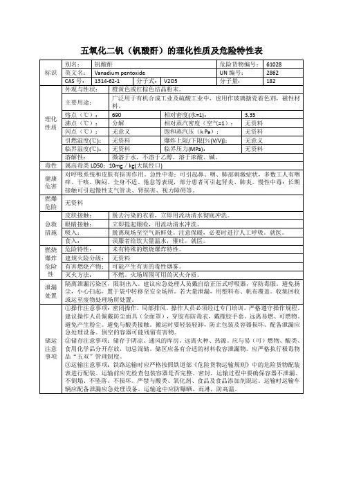 五氧化二钒(钒酸酐)的理化性质及危险特性表
