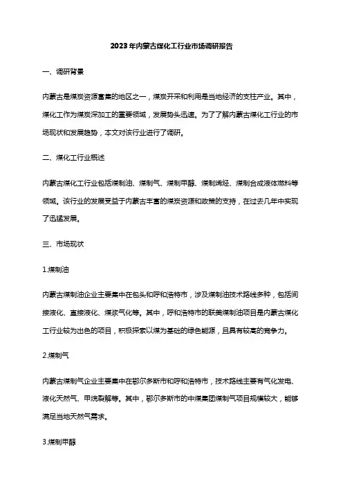 2023年内蒙古煤化工行业市场调研报告