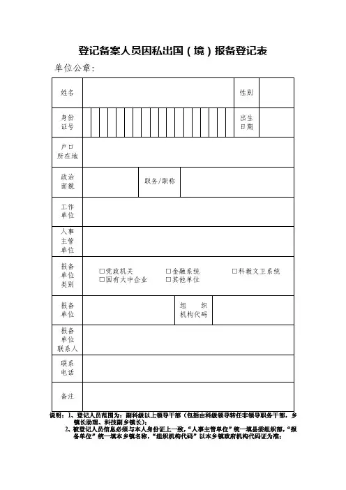 登记备案人员因私出国（境）报备登记表