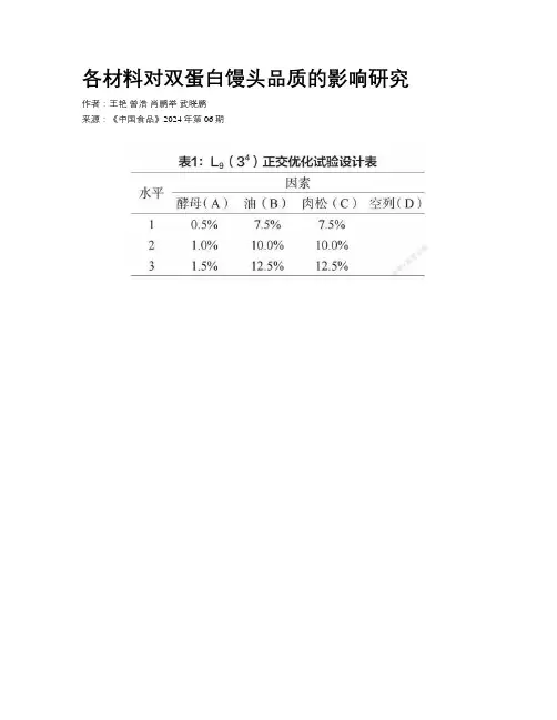 各材料对双蛋白馒头品质的影响研究