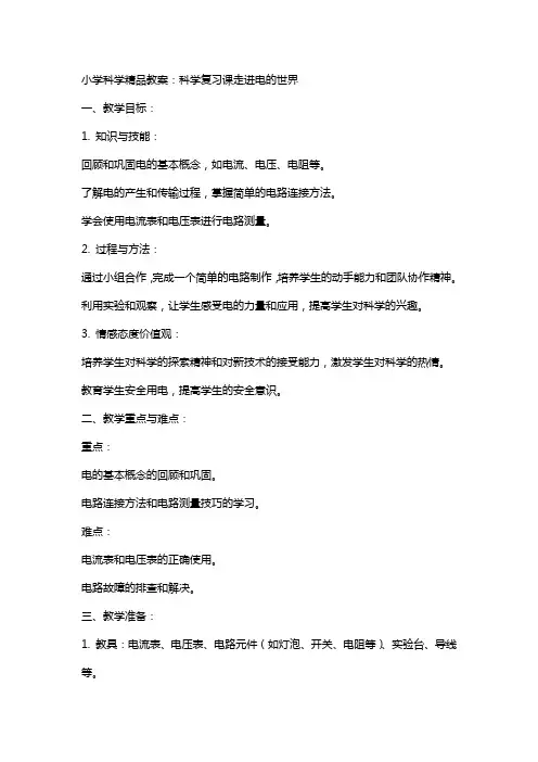 小学科学教案：科学复习课走进电的世界