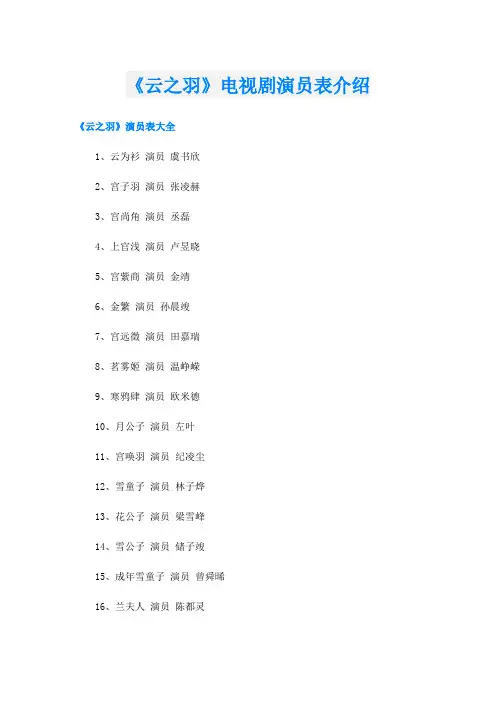 《云之羽》电视剧演员表介绍