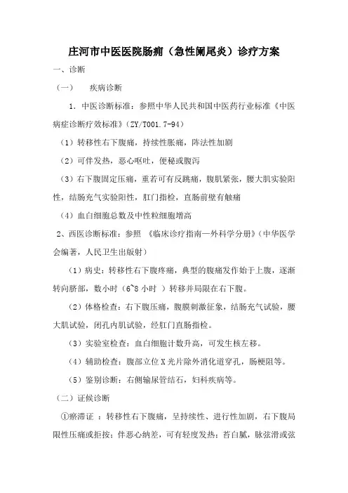 肠痈(急性阑尾炎)诊疗方案