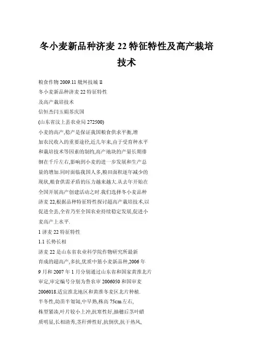 冬小麦新品种济麦22特征特性及高产栽培技术