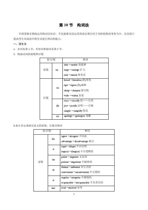 (通用版)2019高考英语二轮复习基础语法讲练(附解析)第10节 构词法
