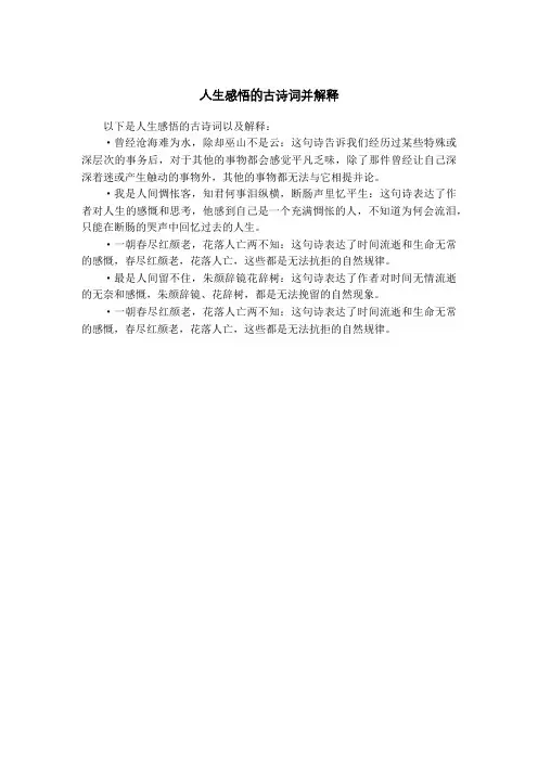 人生感悟的古诗词并解释
