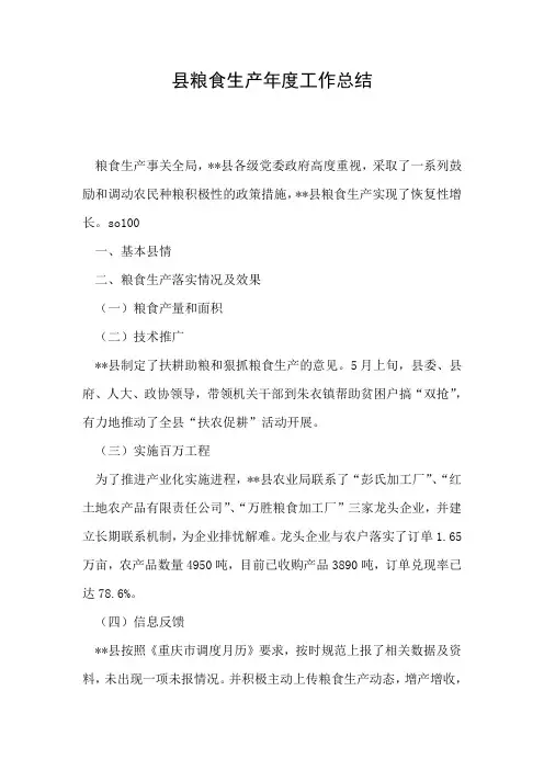 2019年县粮食生产年度工作总结