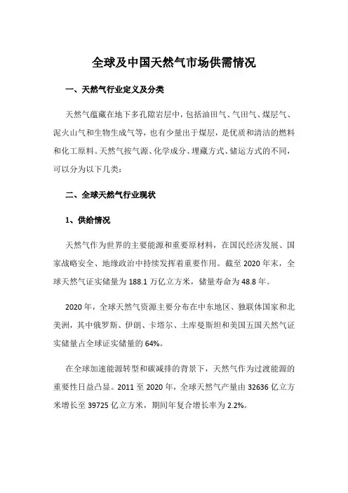 全球及中国天然气市场供需情况