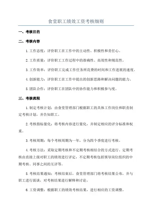 食堂职工绩效工资考核细则
