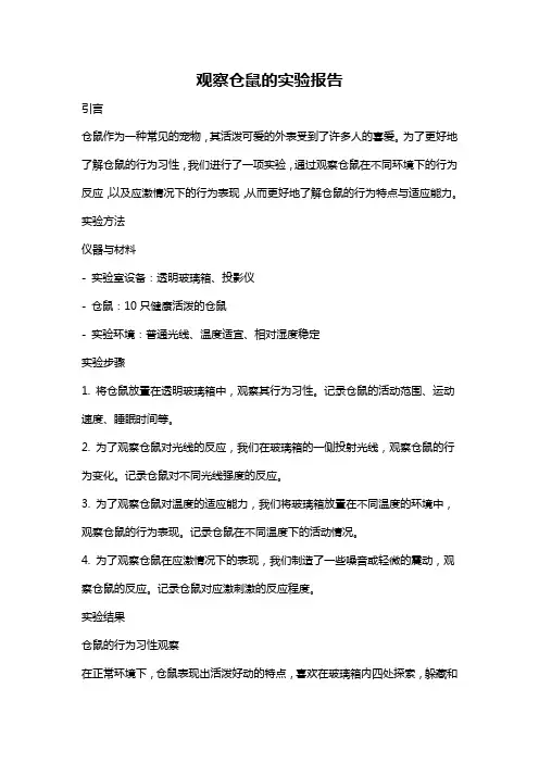 观察仓鼠的实验报告