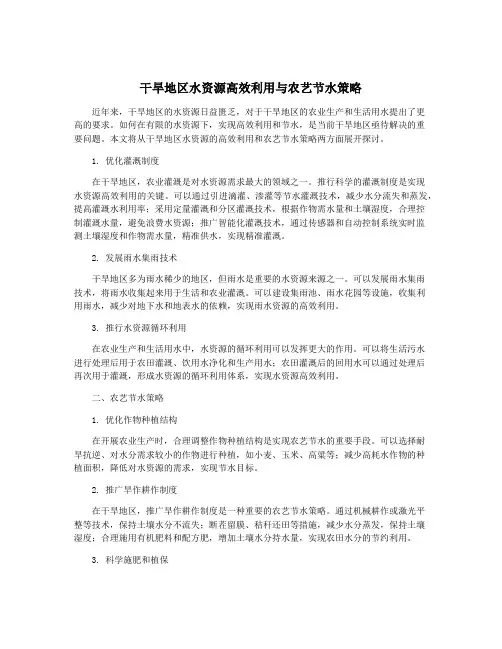 干旱地区水资源高效利用与农艺节水策略