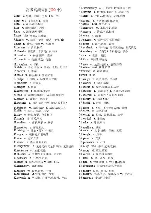 高考英语（最新版）高频词汇总结归纳（500个,相当实用!!!!!!!）