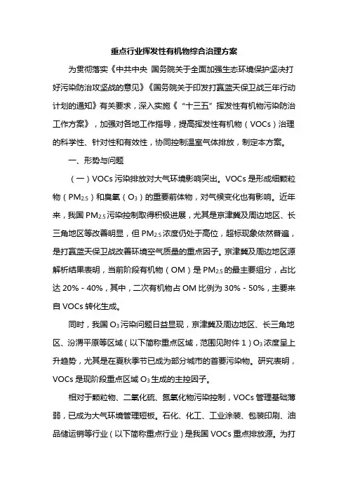 重点行业挥发性有机物综合治理方案