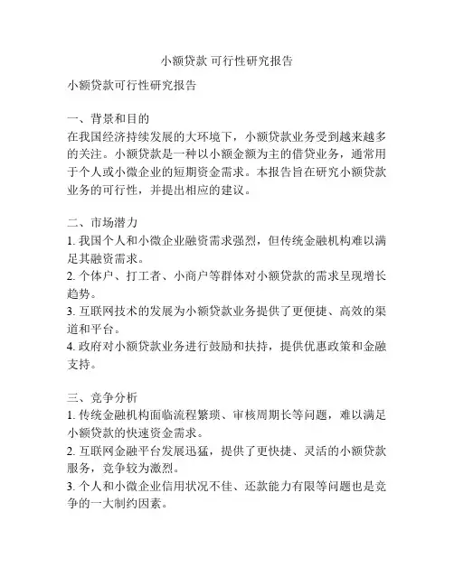 小额贷款 可行性研究报告