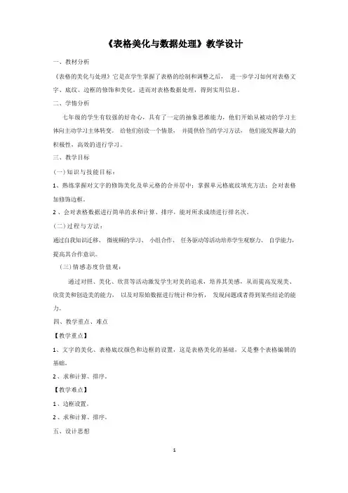 《表格美化与数据处理》教学设计