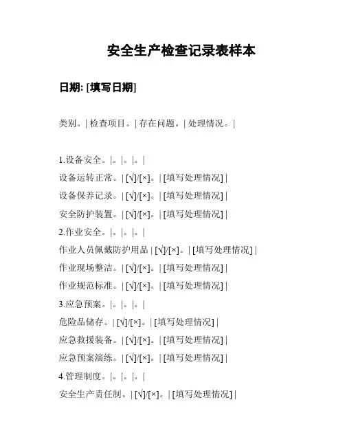 安全生产检查记录表样本