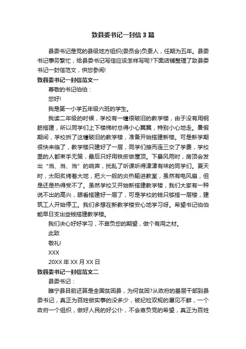 致县委书记一封信3篇