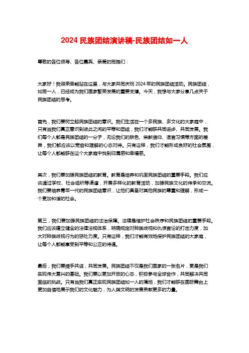 2024民族团结演讲稿-民族团结如一人