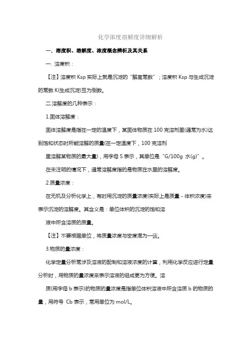 化学浓度溶解度详细解析(最详细)