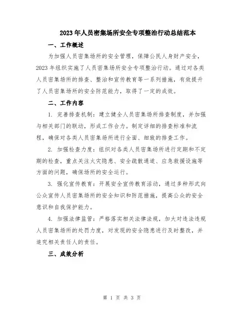 2023年人员密集场所安全专项整治行动总结范本
