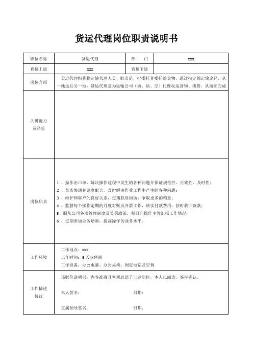 货运代理岗位职责说明书[精美打印版本]