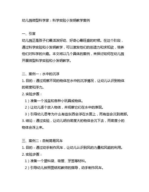 幼儿园微型科学家：科学实验小发明教学案例