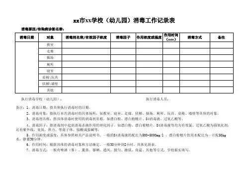 中小学校(幼儿园)消毒工作记录表