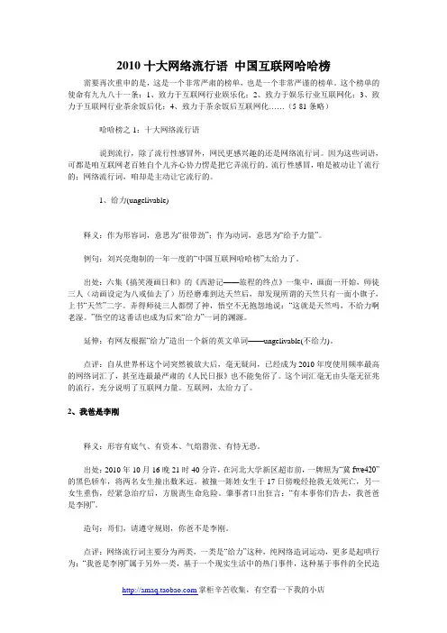 2004至2010年十大网络流行语