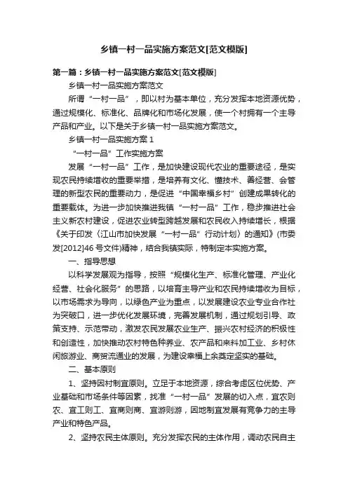 乡镇一村一品实施方案范文[范文模版]