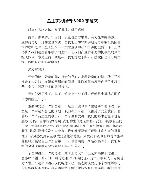 金工实习报告3000字范文