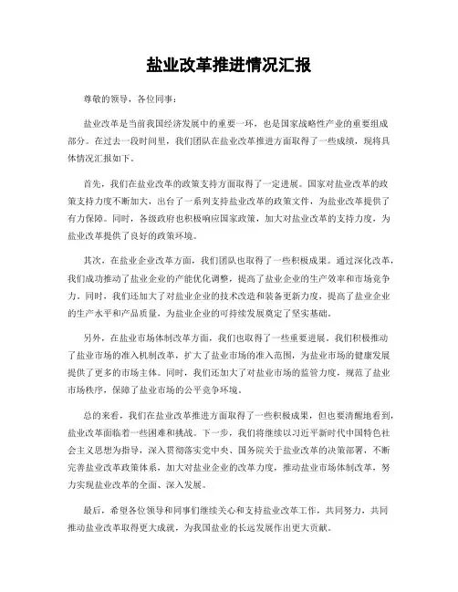 盐业改革推进情况汇报