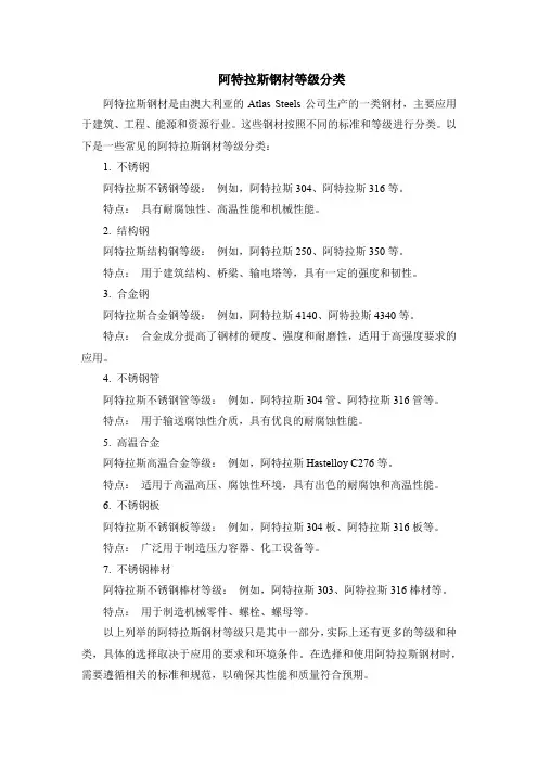 阿特拉斯钢材等级分类