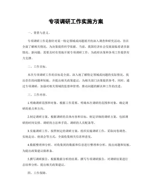 专项调研工作实施方案