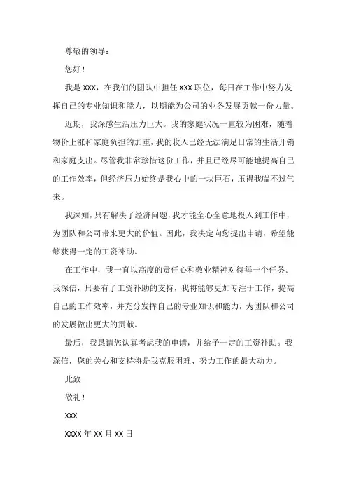 申请补助工资的说明怎么写范文