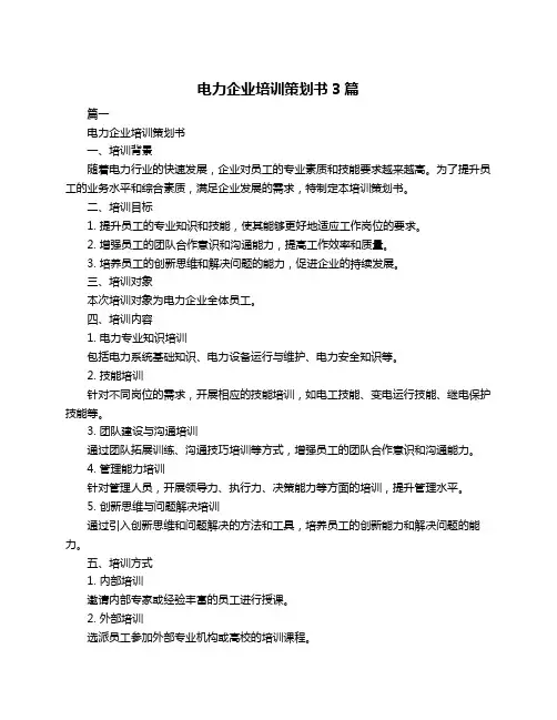电力企业培训策划书3篇
