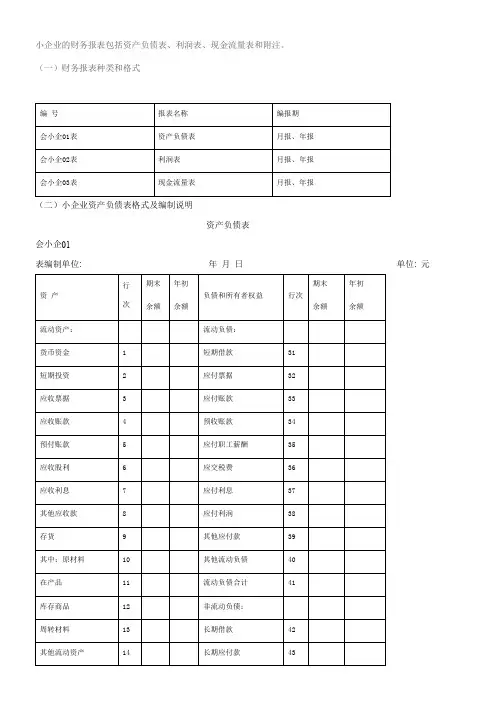 最新小企业财务报表(2013版)及填表说明