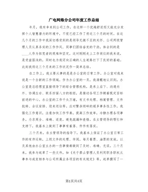 广电网络分公司年度工作总结(2篇)