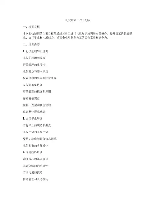 礼仪培训工作计划表