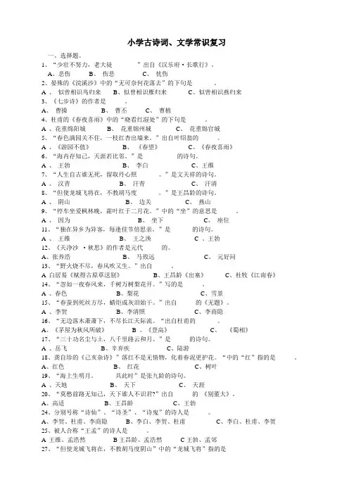 古诗词和文学常识复习题