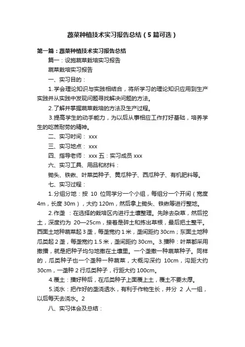 蔬菜种植技术实习报告总结（5篇可选）