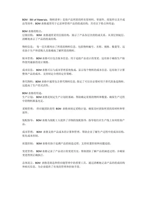 bom的表格形式特点和用途