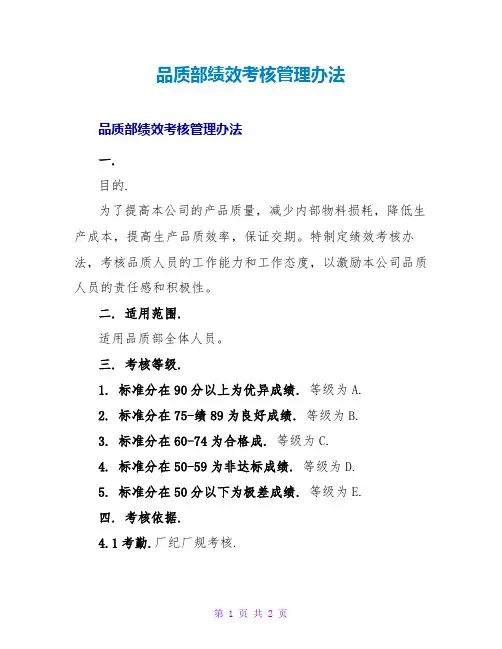 品质部绩效考核管理办法
