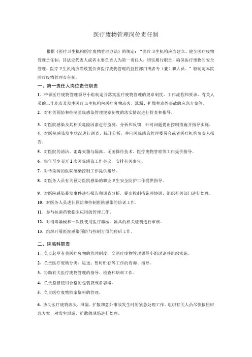医疗废物管理岗位责任制