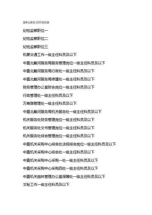 国考公务员2020职位表