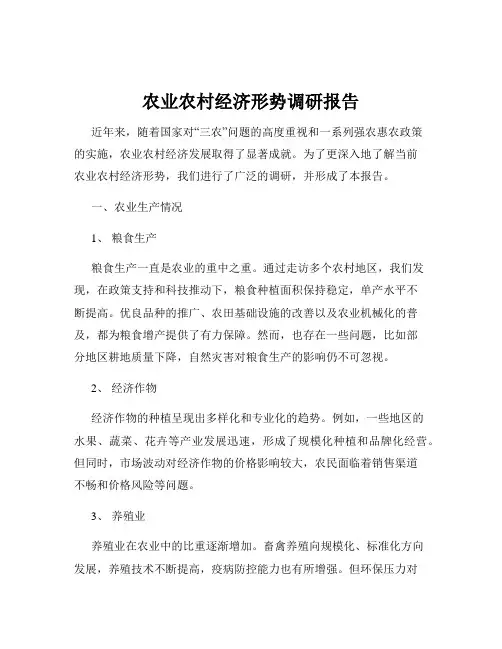 农业农村经济形势调研报告